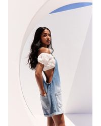 Pull&Bear - Short Denim Dungarees With Pockets - Lyst