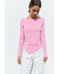 Pull&Bear - Boat Neck Top With Gathered Detail - Lyst