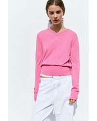 Pull&Bear - Rosafarbener Pullover Mit V-Ausschnitt - Lyst
