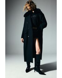 Pull&Bear - Felt Texture Coat With Faux Fur Collar - Lyst