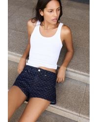 Pull&Bear - Polka Dot Denim Mini Shorts - Lyst