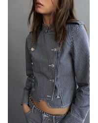 Pull&Bear - Gestreept Denim Jack Met Knopen - Lyst