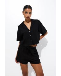 Pull&Bear - Cropped Linen Blend Shirt - Lyst