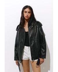 Pull&Bear - Leather Effect High Neck Jacket - Lyst