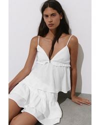 Pull&Bear - Ruffled Linen Blend Top - Lyst