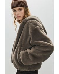 Pull&Bear - Faux Fur Jacket With Hood - Lyst