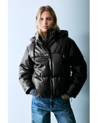 Pull&Bear - Leather Effect Puffer Jacket - Lyst