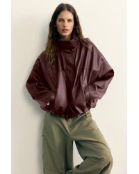 Pull&Bear - Balloon Bomberjack Met Leereffect - Lyst
