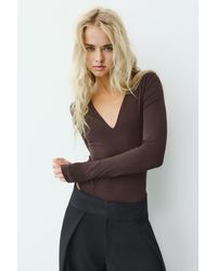 Pull&Bear - V-Neck Bodysuit - Lyst