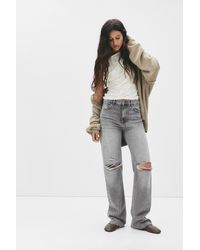Pull&Bear - Gerade Jeans Mit Hohem Bund Und Rissen - Lyst