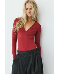 Pull&Bear - V-Neck Bodysuit - Lyst