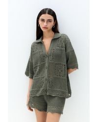 Pull&Bear - Scalloped Crochet Short Sleeve Shirt - Lyst
