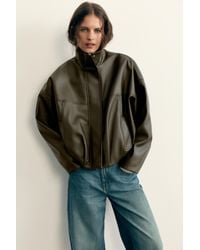 Pull&Bear - Leather-Effect Balloon Bomber Jacket - Lyst