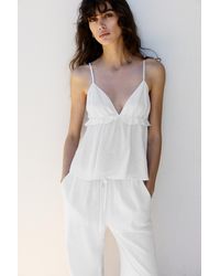 Pull&Bear - Ruffled Linen Top - Lyst