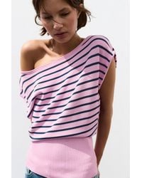 Pull&Bear - Short Sleeve Asymmetric Knit Top - Lyst