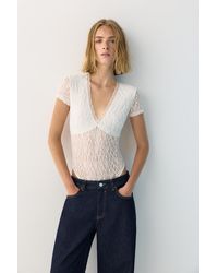 Pull&Bear - Short Sleeve Lace Bodysuit - Lyst