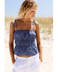 Pull&Bear - Checked Gathered Strappy Top - Lyst