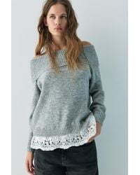 Pull&Bear - Pull Bardot En Dentelle Combinée - Lyst