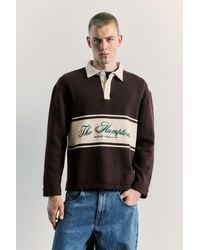 Pull&Bear - Long Sleeve Knit Polo Shirt With Graphic - Lyst