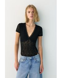 Pull&Bear - Short Sleeve Lace Bodysuit - Lyst