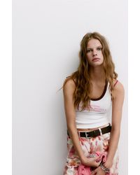 Pull&Bear - Ribbed Tank Top With Slogan - Lyst