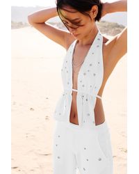 Pull&Bear - Denim Haltertop Met Eyelets - Lyst