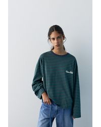Pull&Bear - Maglietta A Maniche Lunghe A Righe Con Testo - Lyst