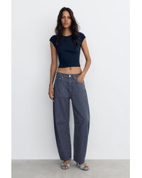 Pull&Bear - Striped Balloon Jeans With Seams - Lyst