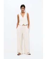 Pull&Bear - Rustic Linen Blend Trousers With Waist Detail - Lyst