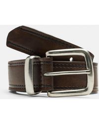 Pull&Bear - Bruine Leereffect Riem Met Stiksels - Lyst