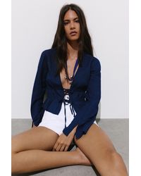 Pull&Bear - Denim Blouse With Ties - Lyst