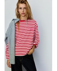 Pull&Bear - Oversize Striped Slogan T-Shirt - Lyst