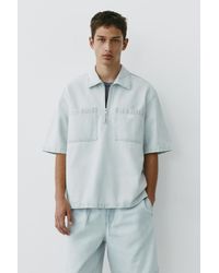 Pull&Bear - Denim Zip-Up Polo Shirt - Lyst