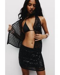 Pull&Bear - Sequined Crochet Halter Top - Lyst