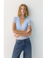 Pull&Bear - Short Sleeve Lace Bodysuit - Lyst