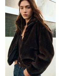 Pull&Bear - Faux Fur Jacket With High Neck - Lyst