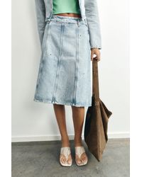 Pull&Bear - Eyelet Denim Midi Skirt - Lyst