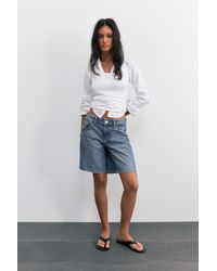 Pull&Bear - Low-Rise Denim Bermuda Shorts - Lyst