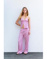 Pull&Bear - Striped Pyjama-Style Trousers With Linen - Lyst