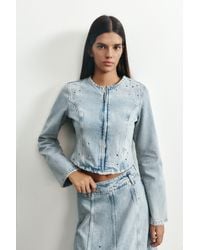 Pull&Bear - Eyelet Denim Jacket - Lyst