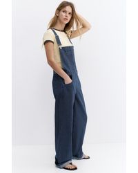 Pull&Bear - Long Striped Denim Dungarees - Lyst