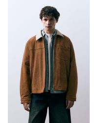 Pull&Bear - Faux Suede Jacket With Contrast Collar - Lyst