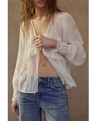 Pull&Bear - Sheer Blouse With Ruffle - Lyst