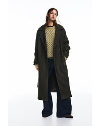 Pull&Bear - Long Felt Texture Coat With Belt - Lyst
