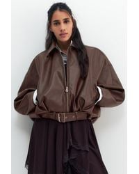 Pull&Bear - Leather Effect Bomber Jacket - Lyst