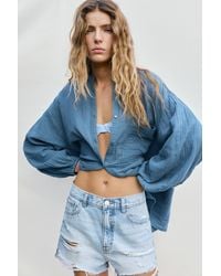 Pull&Bear - Stand Collar Voile Effect Shirt - Lyst