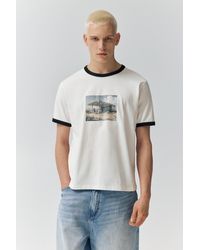Pull&Bear - Short Sleeve T-Shirt With Graphic And Rib Trim - Lyst