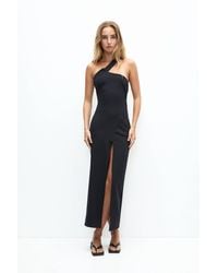 Pull&Bear - Midi Dress With Asymmetric Neckline - Lyst