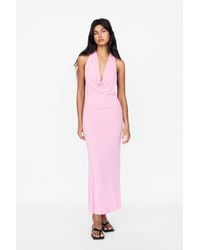 Pull&Bear - Open-Back Midi Dress With Tie - Lyst