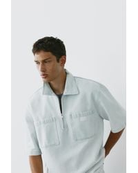 Pull&Bear - Denim Zip-Up Polo Shirt - Lyst